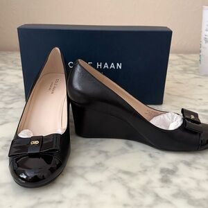 Cole Haan Elsie Black Patent Leather Wedge with Bow